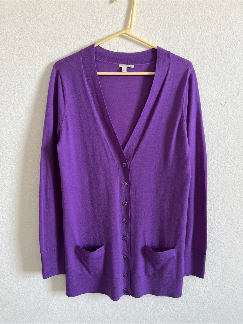 Merino Wool luxe Purple V-Neck Button Cardigan Sweater - Women Size L